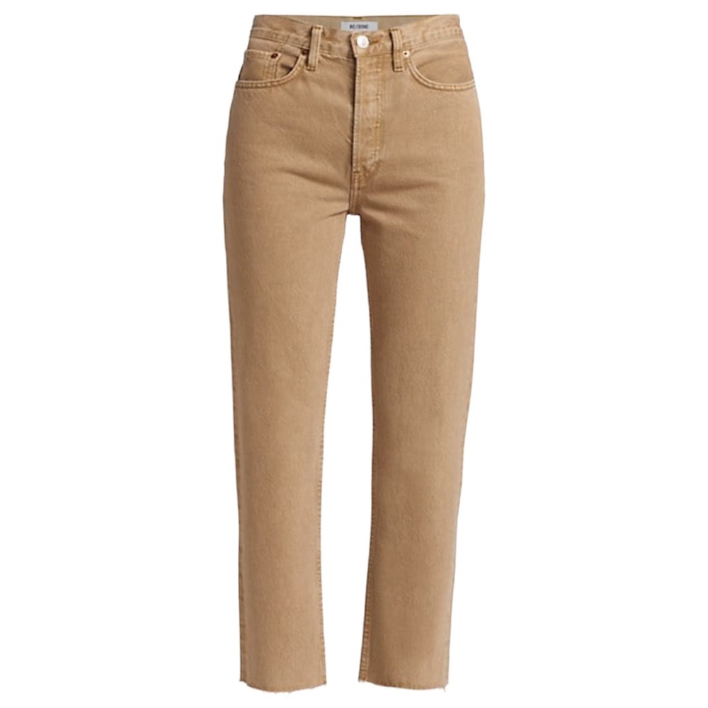 RE/DONE 70s Cropped Stove Pipe Denim Pants Washed Khaki Tan Beige Raw Hem Jeans